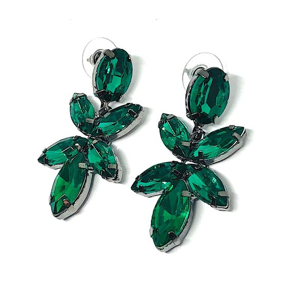 New! Green Crystal Teardrop Statement Earrings - Picture 1 of 6